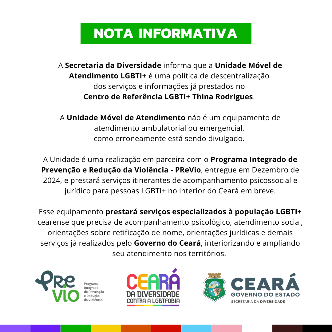Nota Informativa sobre Unidade Móvel de Atendimento LGBTI+